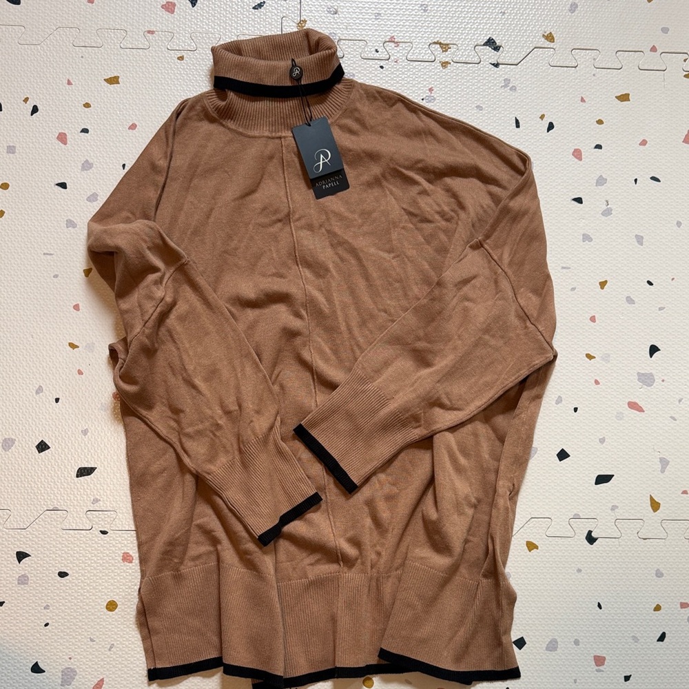 Adrianna Papell Camel Sweater with Black Trim